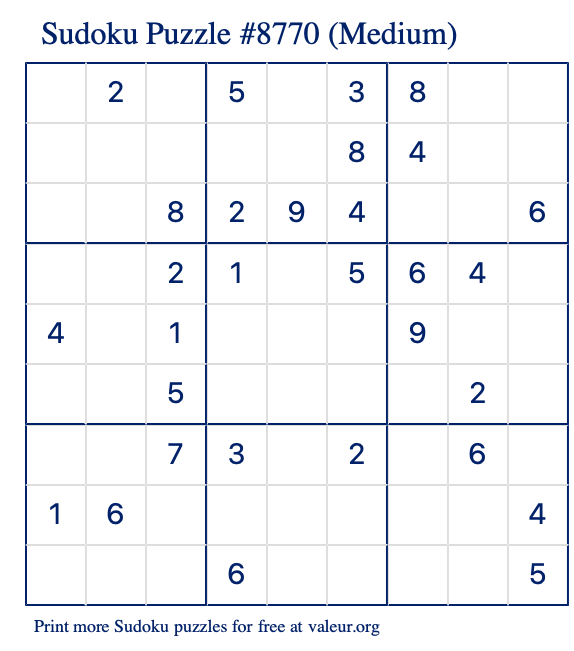 Free Printable Medium Sudoku Puzzle number 8770
