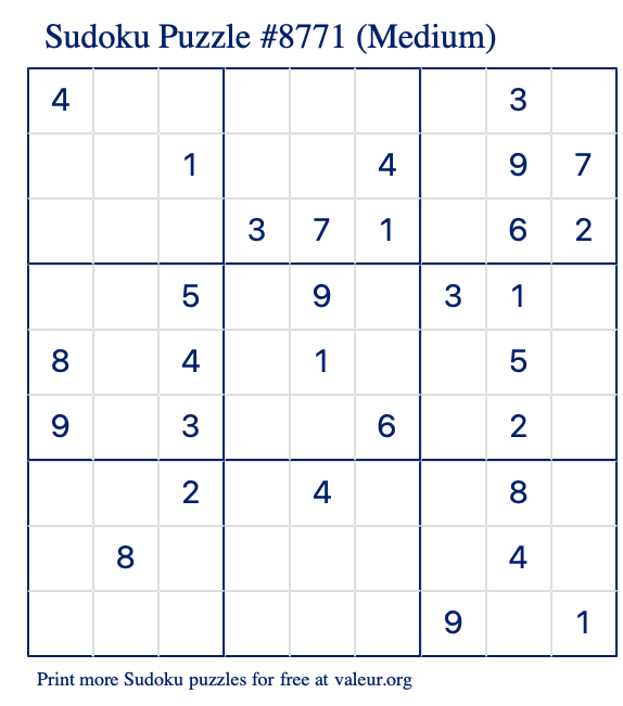 Free Printable Medium Sudoku Puzzle number 8771