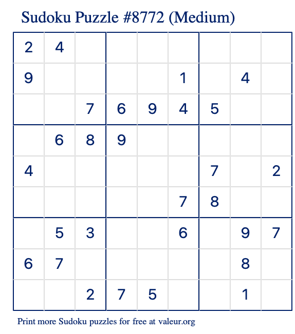 Free Printable Medium Sudoku Puzzle number 8772