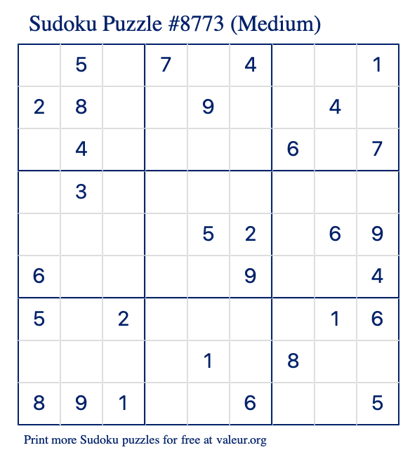 Free Printable Medium Sudoku Puzzle number 8773