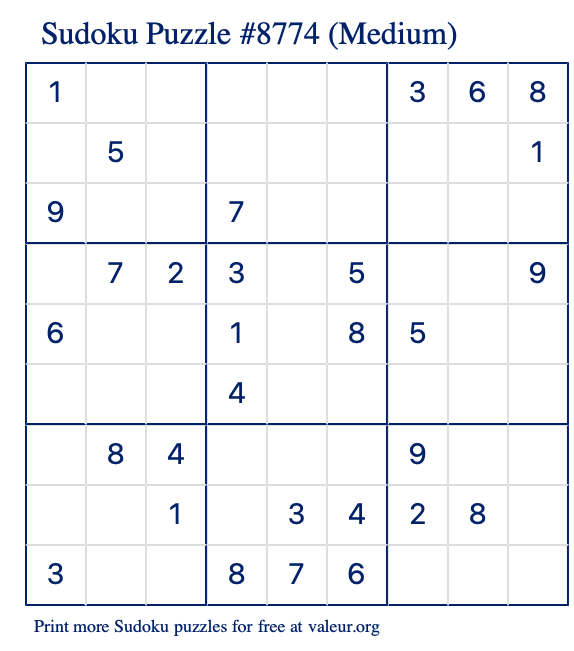 Free Printable Medium Sudoku Puzzle number 8774