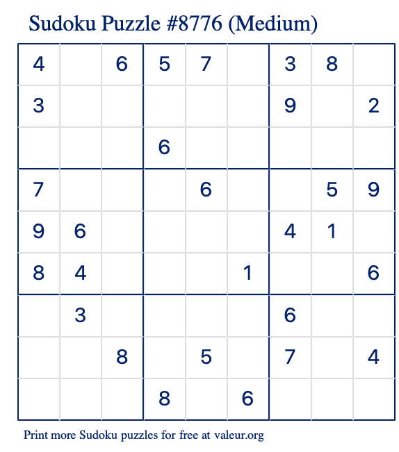 Free Printable Medium Sudoku Puzzle number 8776