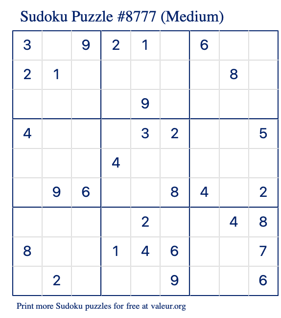 Free Printable Medium Sudoku Puzzle number 8777