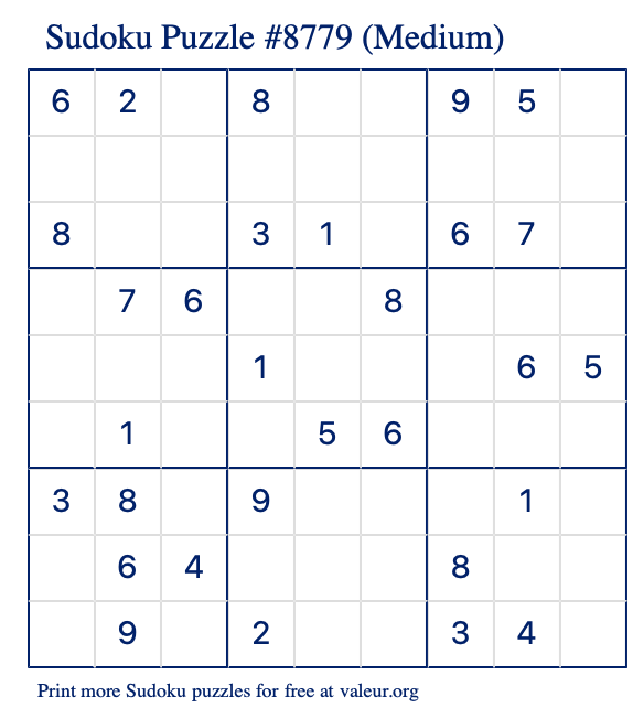 Free Printable Medium Sudoku Puzzle number 8779