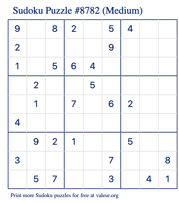 Free Printable Medium Sudoku Puzzle number 8782