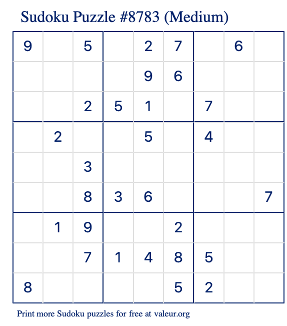 Free Printable Medium Sudoku Puzzle number 8783
