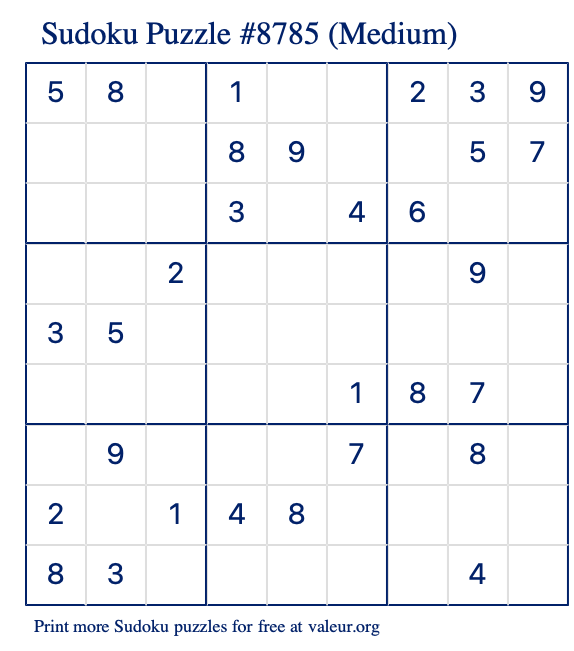 Free Printable Medium Sudoku Puzzle number 8785