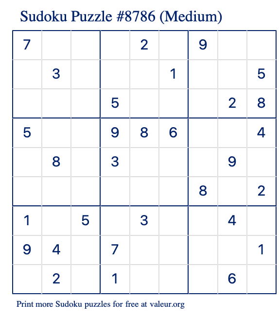 Free Printable Medium Sudoku Puzzle number 8786