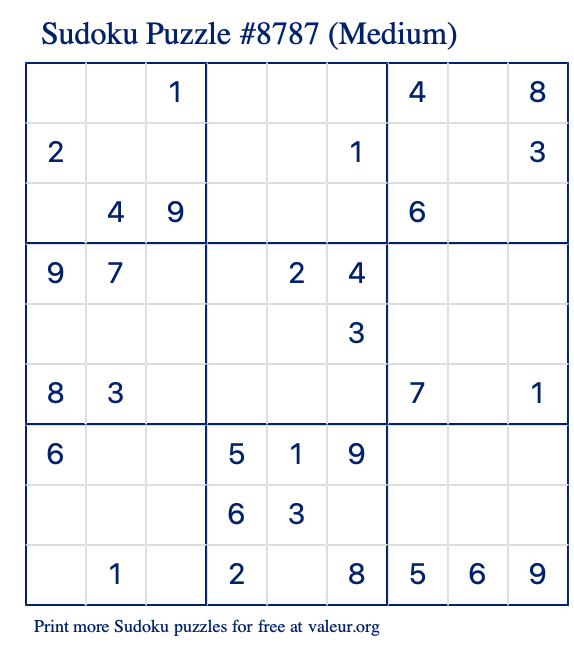 Free Printable Medium Sudoku Puzzle number 8787