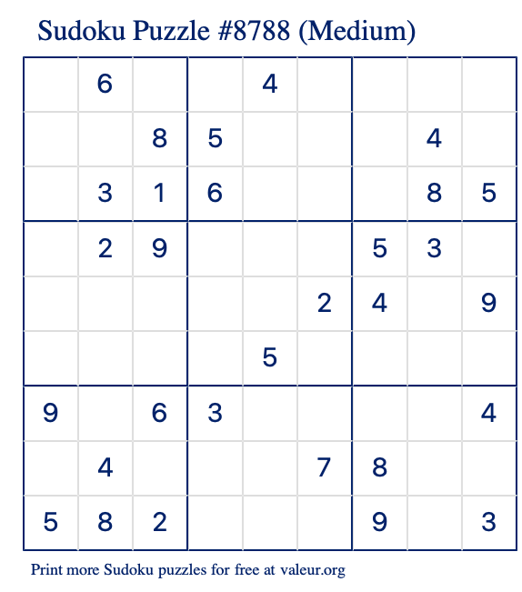 Free Printable Medium Sudoku Puzzle number 8788