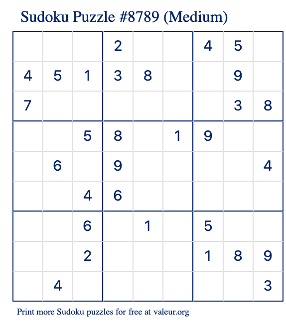 Free Printable Medium Sudoku Puzzle number 8789
