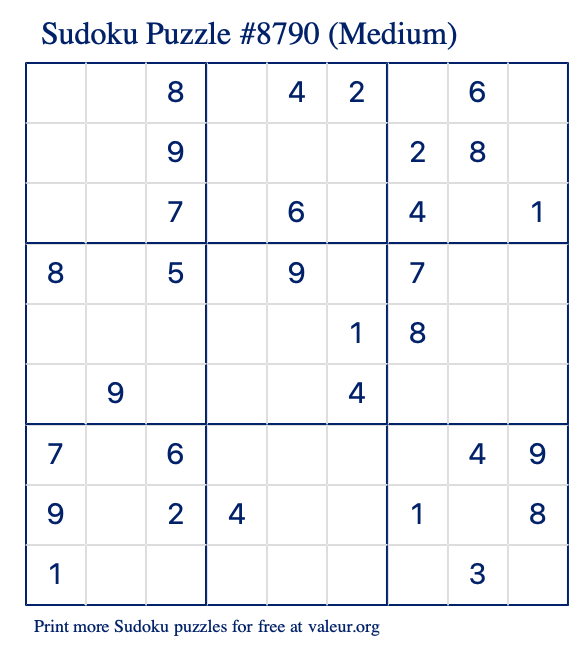 Free Printable Medium Sudoku Puzzle number 8790