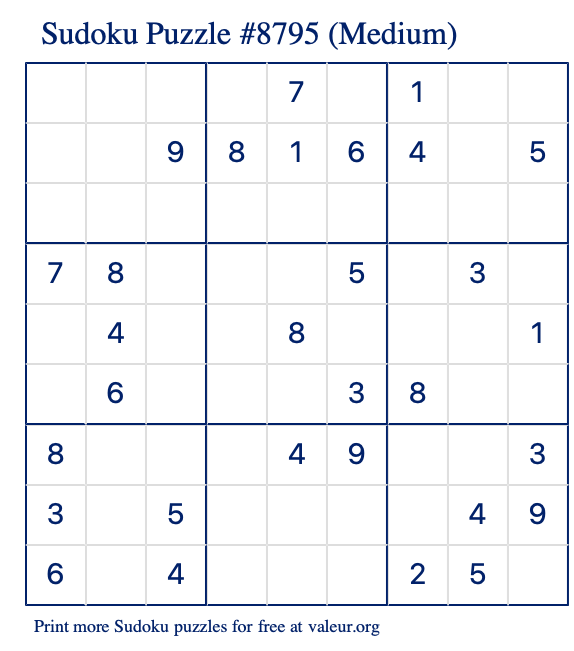 Free Printable Medium Sudoku Puzzle number 8795