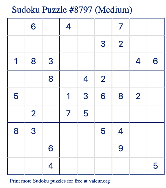 Free Printable Medium Sudoku Puzzle number 8797