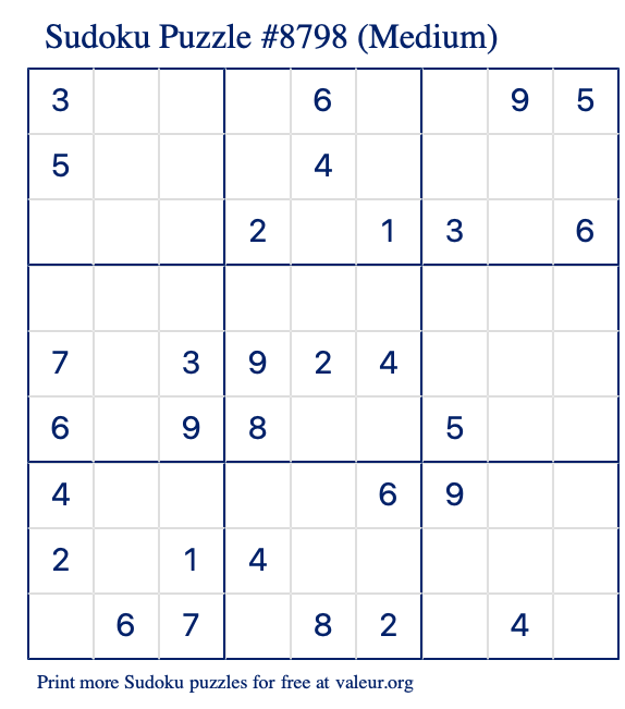 Free Printable Medium Sudoku Puzzle number 8798