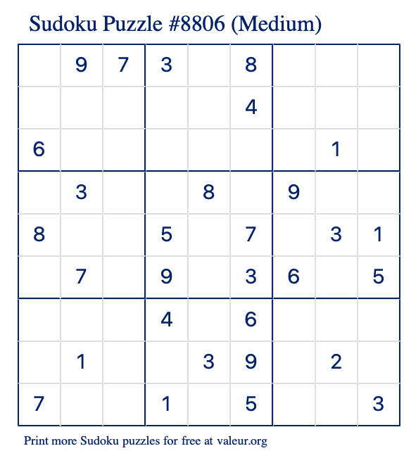 Free Printable Medium Sudoku Puzzle number 8806