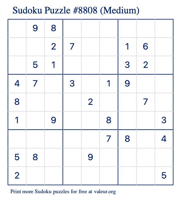 Free Printable Medium Sudoku Puzzle number 8808
