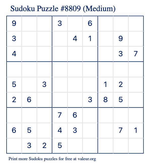 Free Printable Medium Sudoku Puzzle number 8809