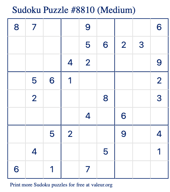 Free Printable Medium Sudoku Puzzle number 8810