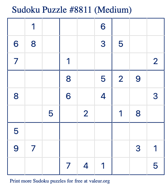 Free Printable Medium Sudoku Puzzle number 8811
