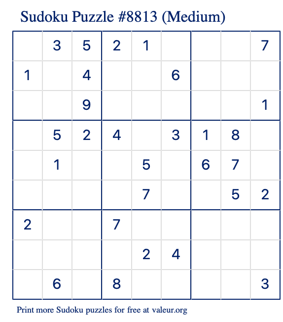 Free Printable Medium Sudoku Puzzle number 8813