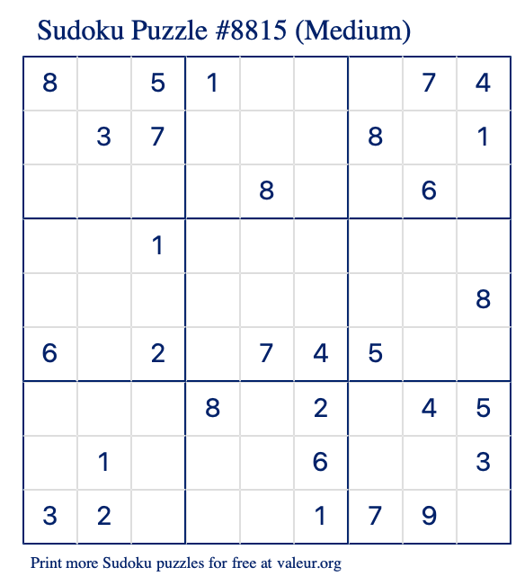 Free Printable Medium Sudoku Puzzle number 8815