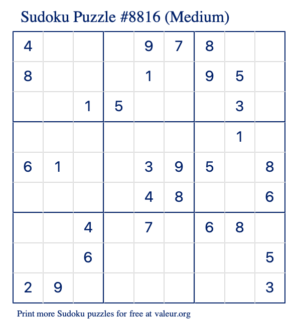 Free Printable Medium Sudoku Puzzle number 8816