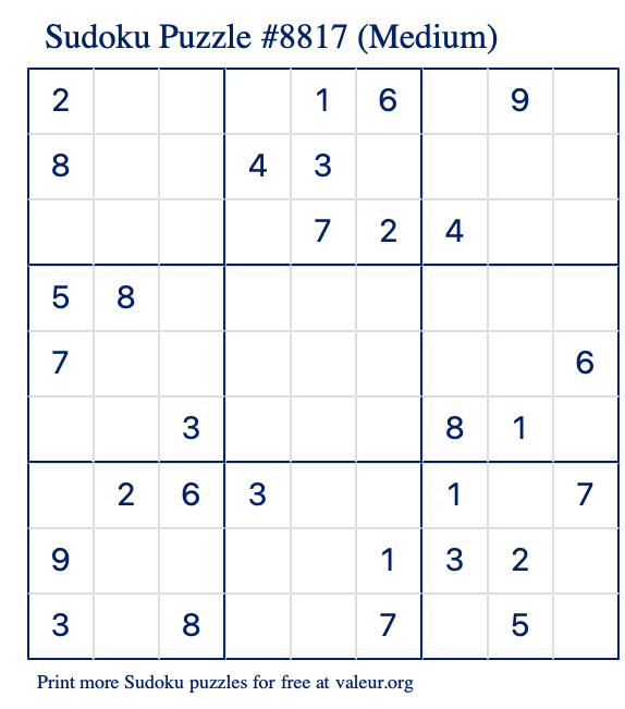 Free Printable Medium Sudoku Puzzle number 8817