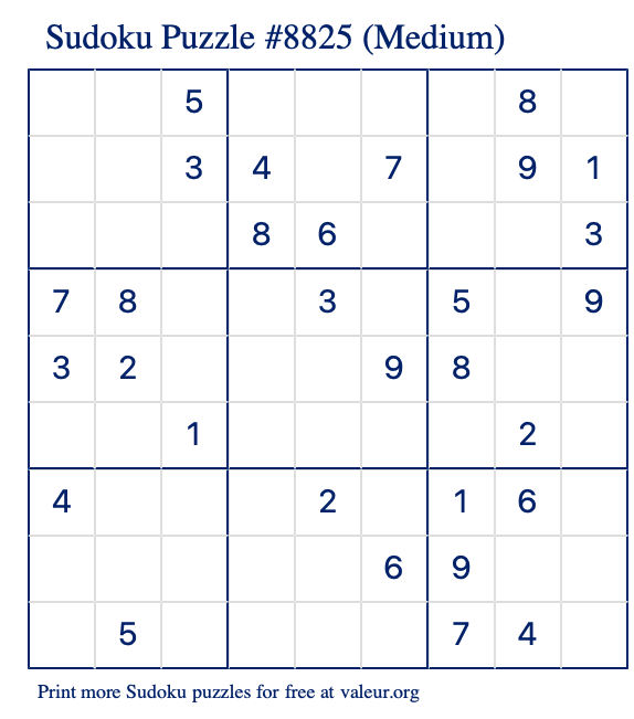 Free Printable Medium Sudoku Puzzle number 8825