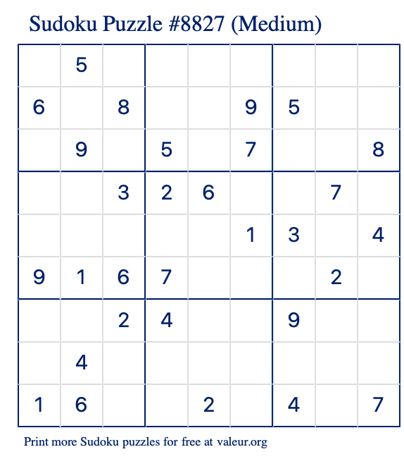 Free Printable Medium Sudoku Puzzle number 8827