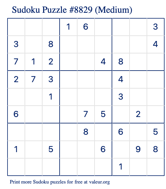 Free Printable Medium Sudoku Puzzle number 8829