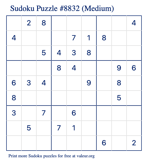 Free Printable Medium Sudoku Puzzle number 8832
