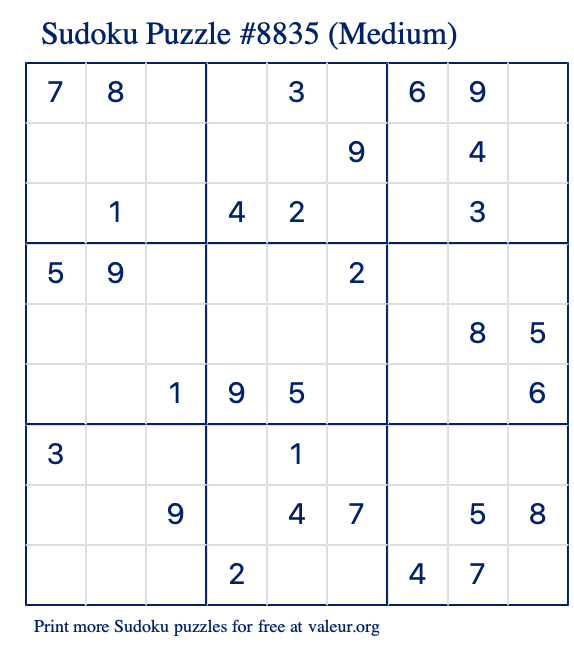 Free Printable Medium Sudoku Puzzle number 8835