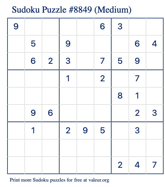 Free Printable Medium Sudoku Puzzle number 8849