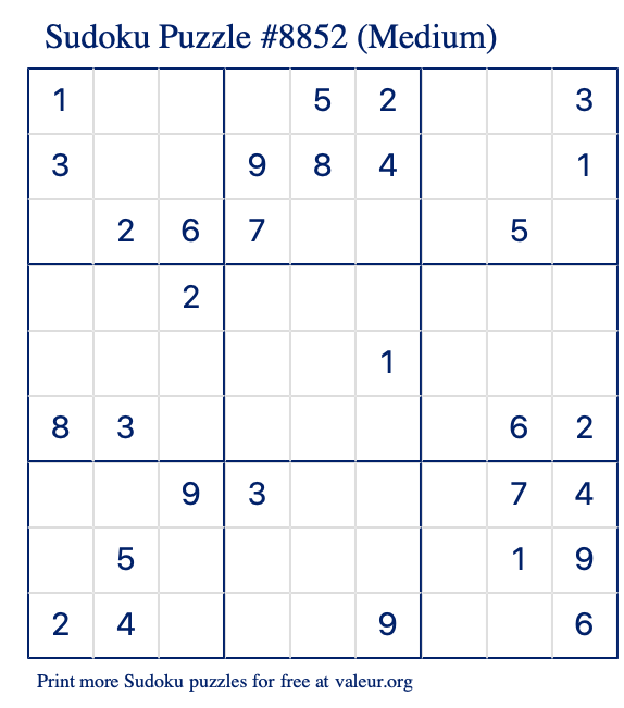 Free Printable Medium Sudoku Puzzle number 8852