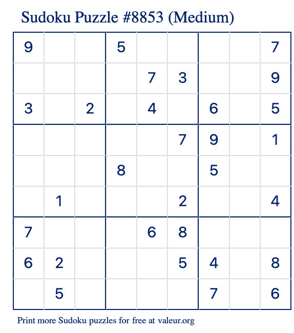 Free Printable Medium Sudoku Puzzle number 8853