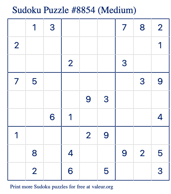 Free Printable Medium Sudoku Puzzle number 8854