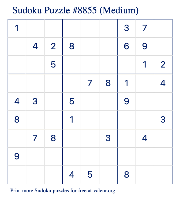 Free Printable Medium Sudoku Puzzle number 8855
