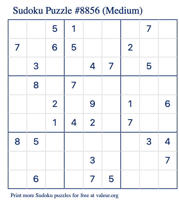Free Printable Medium Sudoku Puzzle number 8856