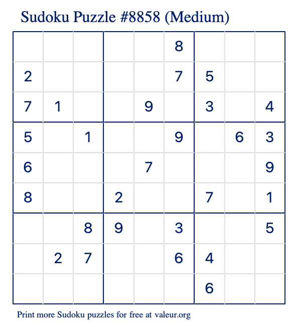 Free Printable Medium Sudoku Puzzle number 8858