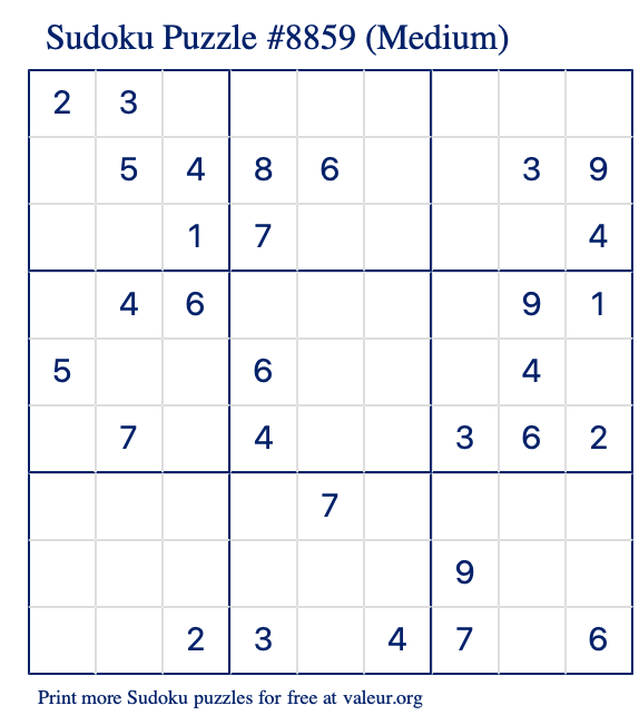 Free Printable Medium Sudoku Puzzle number 8859
