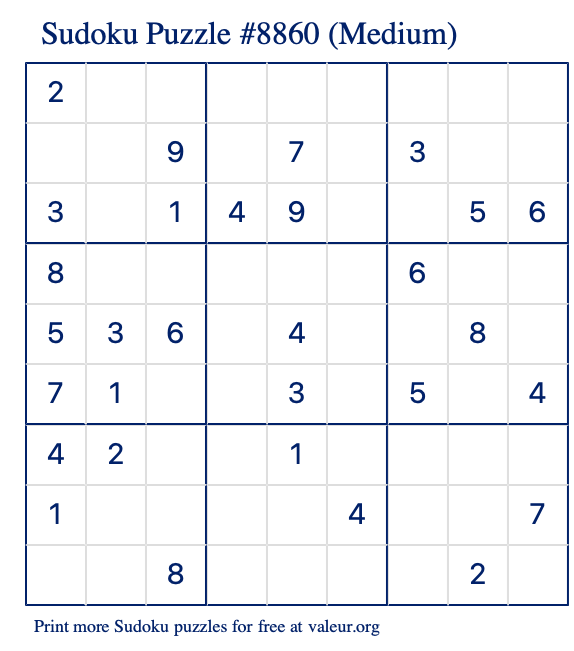 Free Printable Medium Sudoku Puzzle number 8860