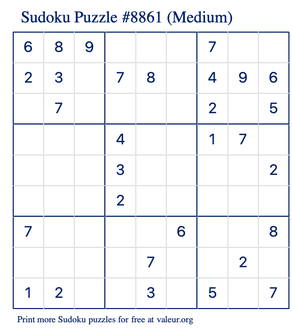 Free Printable Medium Sudoku Puzzle number 8861