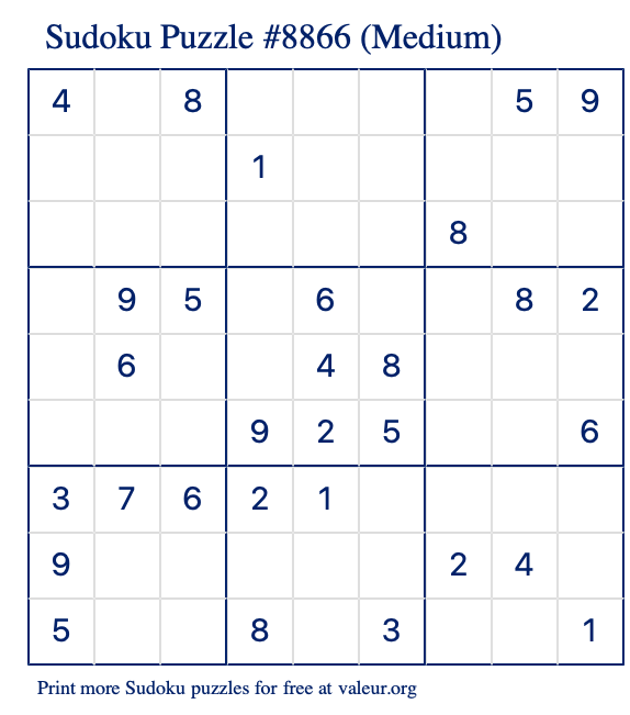 Free Printable Medium Sudoku Puzzle number 8866