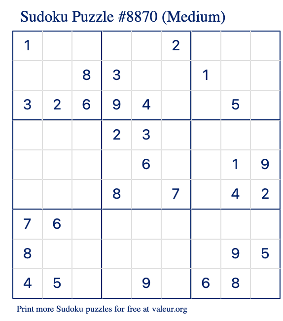 Free Printable Medium Sudoku Puzzle number 8870