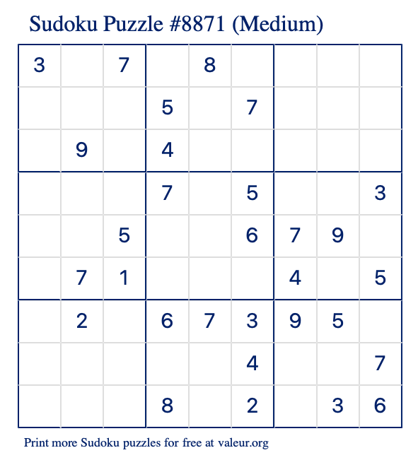 Free Printable Medium Sudoku Puzzle number 8871