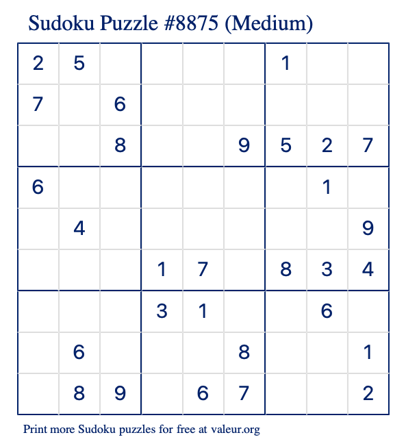 Free Printable Medium Sudoku Puzzle number 8875