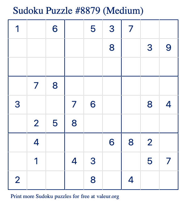 Free Printable Medium Sudoku Puzzle number 8879