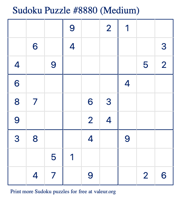 Free Printable Medium Sudoku Puzzle number 8880