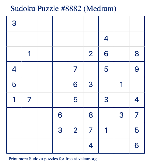 Free Printable Medium Sudoku Puzzle number 8882